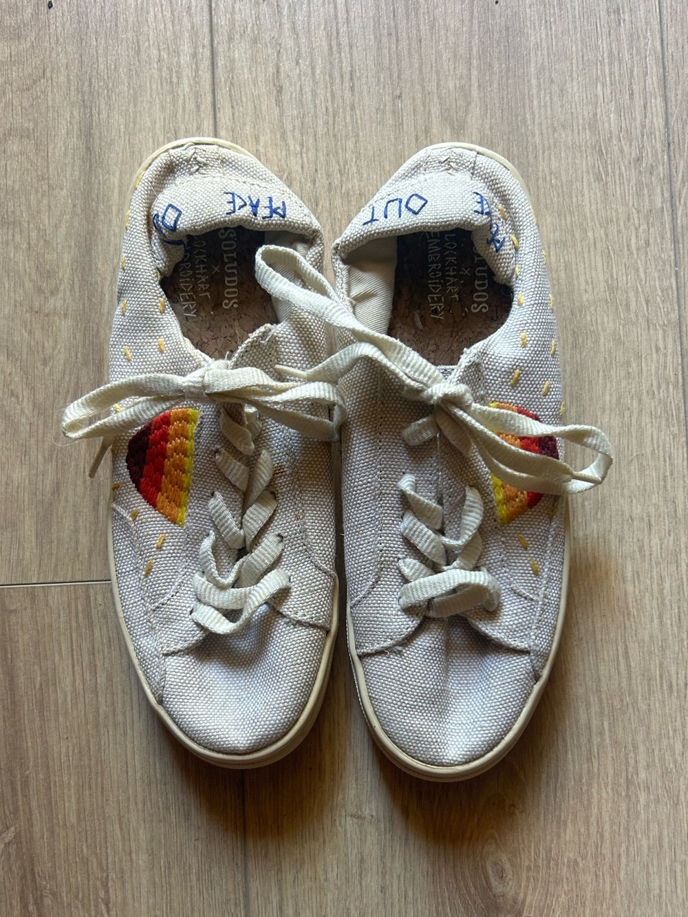 Soludos x Lockhart Embroidery Cream Canvas Sneakers with Rainbow Embroidery